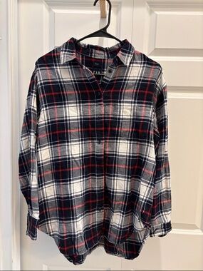GAP Navy, White & Red Plaid Flannel Shirt